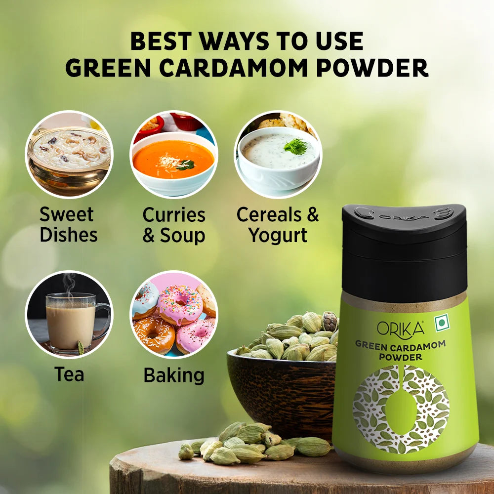 Orika Green Cardamom Powder | Pure Elaichi Powder | Aromatic & Flavourful | 100% Natural | 45g - Orika Spices India